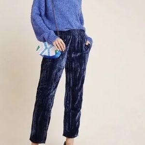 Anthropologie TINA JO CRUSHED VELVET TROUSERS BLUE S